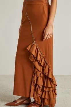 Long gabardine skirt - Terracotta