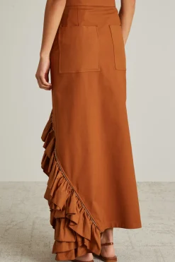 Long gabardine skirt - Terracotta
