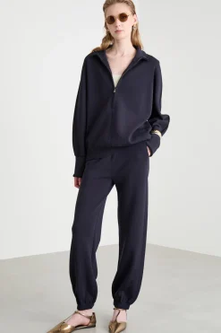 Maglia a collo alto con zip - Blu