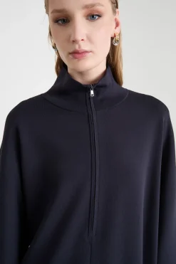 Maglia a collo alto con zip - Blu