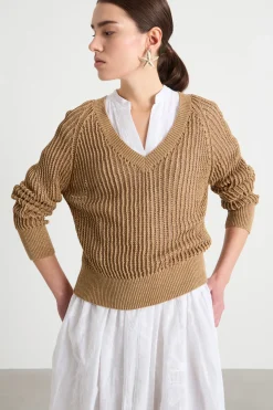 Maglia a costa traforata - Cammello