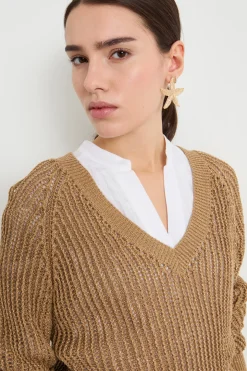 Maglia a costa traforata - Cammello