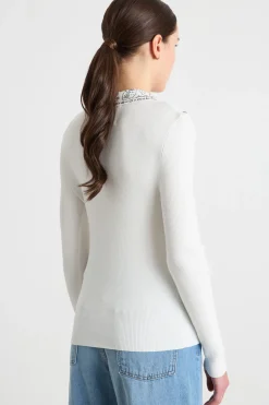 Maglia a coste con strass - Bianco
