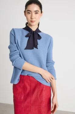 Maglia a coste orizzontali - Azzurro