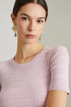 Maglia aderente a coste piatte - Rosa