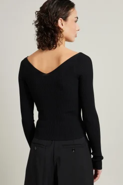 Maglia aderente a costine - Nero