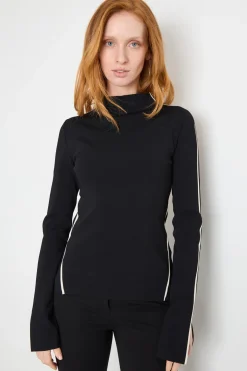 Maglia aderente con bordi a contrasto - Nero