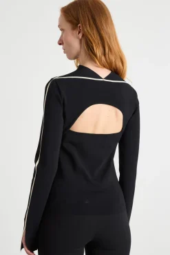 Maglia aderente con bordi a contrasto - Nero
