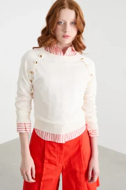 Maglia aderente con bottoni - Bianco