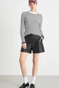 Maglia aderente con bottoni - Bianco Nero