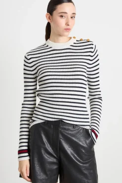 Maglia aderente con bottoni - Bianco Nero