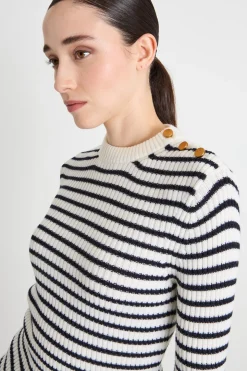 Maglia aderente con bottoni - Bianco Nero