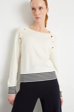 Maglia aderente con bottoni - Bianco Nero