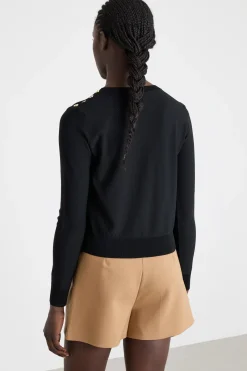 Maglia aderente con bottoni - Nero