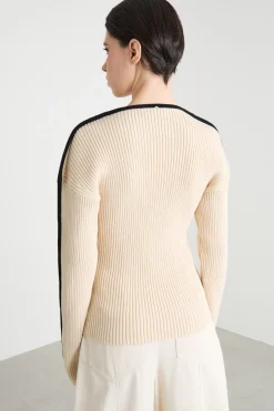 Maglia aderente con dettaglio di tubolare a contrasto - Avorio Nero