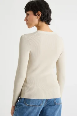 Maglia aderente con scollo a V - Beige