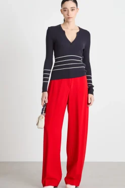 Maglia aderente con scollo a V - Blu Notte