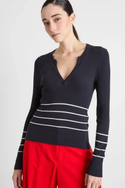Maglia aderente con scollo a V - Blu Notte