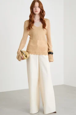 Maglia aderente traforata - Beige