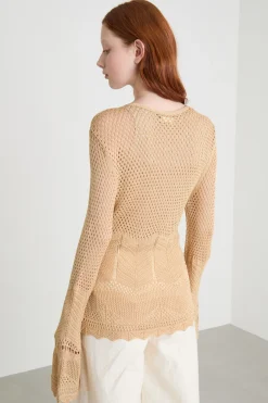 Maglia aderente traforata - Beige