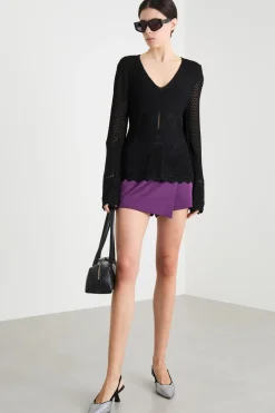 Maglia aderente traforata - Nero