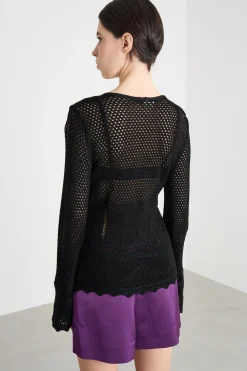 Maglia aderente traforata - Nero