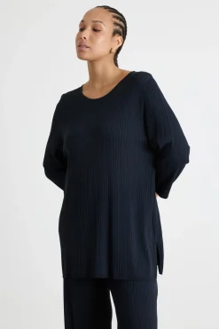 Maglia ampia a coste - Blu