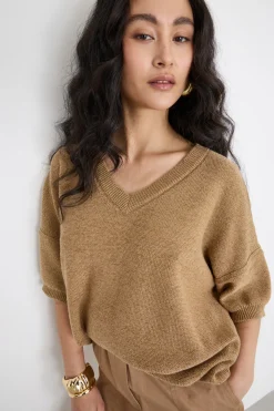 Maglia ampia a manica corta - Cammello