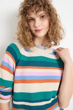 Maglia a punto links - Avorio Verde Arancione