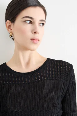 Maglia a punto traforato - Nero