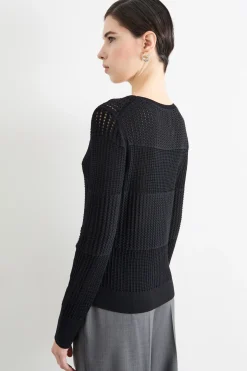 Maglia a punto traforato - Nero