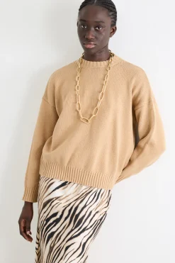 Maglia a spalla scesa - Cammello