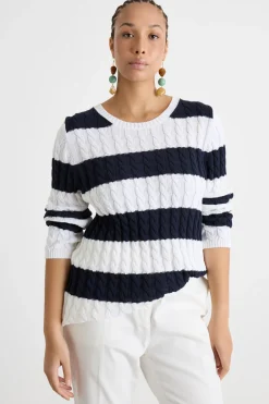 Maglia a trecce - Bianco Blu