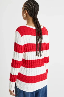 Maglia a trecce - Bianco Rosso