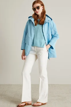 Maglia boxy con spacco - Celeste