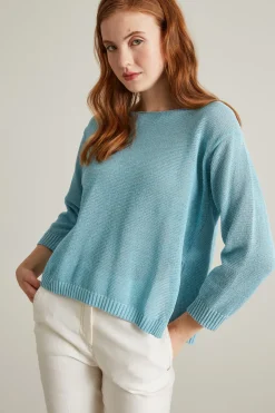 Maglia boxy con spacco - Celeste