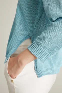 Maglia boxy con spacco - Celeste