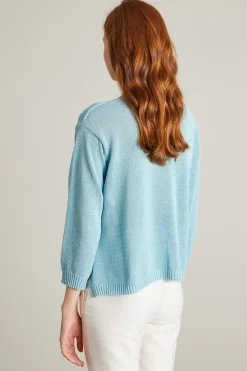 Maglia boxy con spacco - Celeste