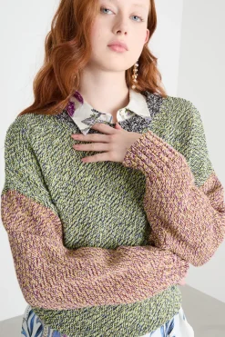 Maglia color block - Verde Rosa Grigio