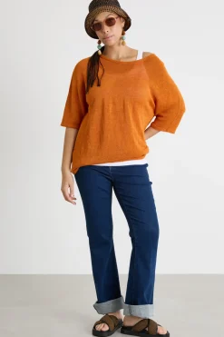 Maglia con ampio scollo a barchetta - Arancione