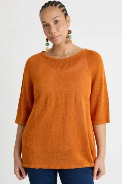 Maglia con ampio scollo a barchetta - Arancione