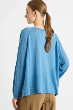 Maglia con ampio scollo a V - Azzurro