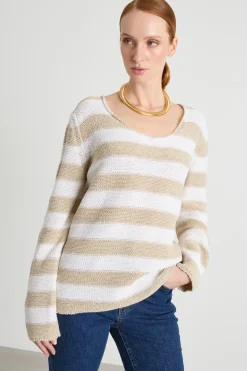 Maglia con ampio scollo - Beige White