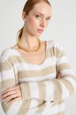 Maglia con ampio scollo - Beige White