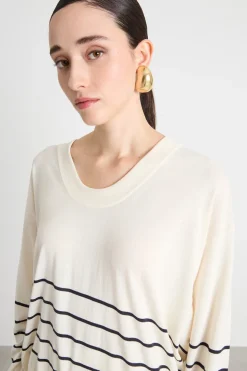 Maglia con ampio scollo - Bianco Blu