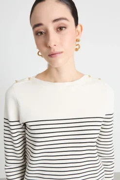 Maglia con bottoncini sulle spalle - Bianco Nero