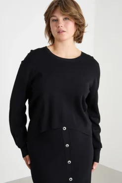 Maglia con bottone gioiello - Nero