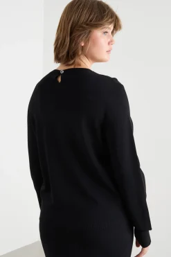Maglia con bottone gioiello - Nero