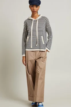 Maglia con cappuccio in lino - Beige Nero