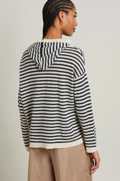 Maglia con cappuccio in lino - Beige Nero